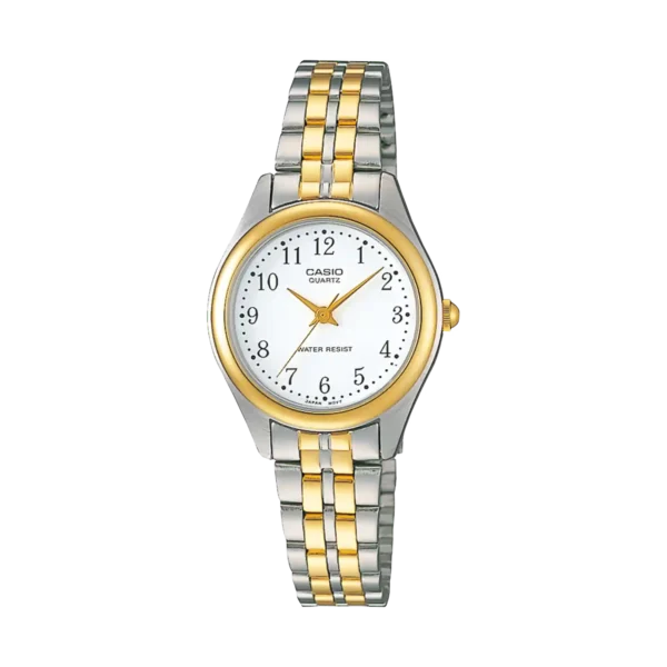 Casio LTP-1129G-7BR price in Pakistan – two-tone ladies watch with white dial