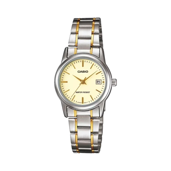 Casio LTP-V002SG-9A price in Pakistan – two-tone ladies watch with cream dial and date