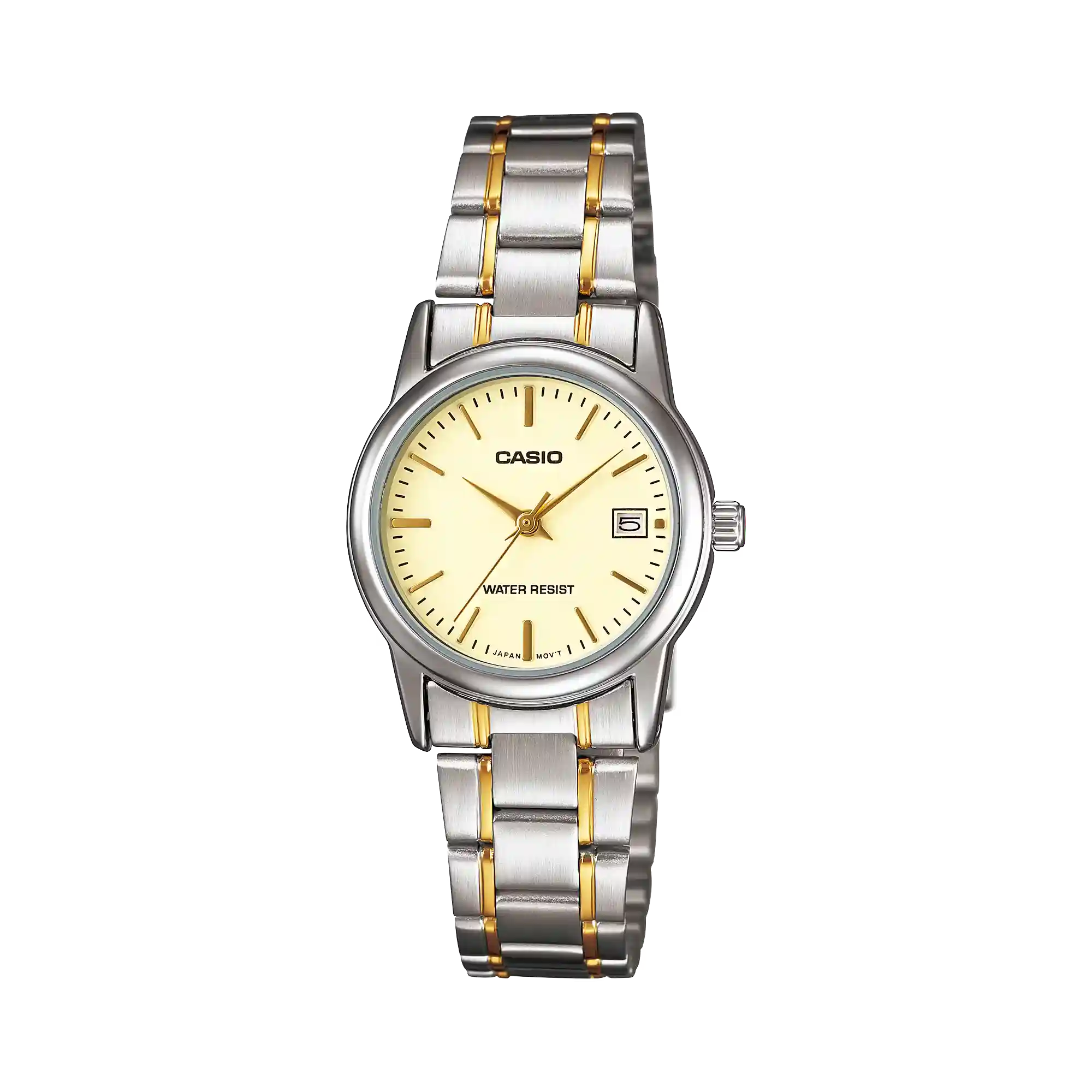 LTP-V002SG-9A Casio LTP-V002SG-9A price in Pakistan – two-tone ladies watch with cream dial and date