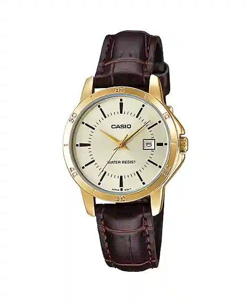 LTP-V004GL-9A Casio LTP-V004GL-9A price in Pakistan – gold tone ladies watch with brown leather strap