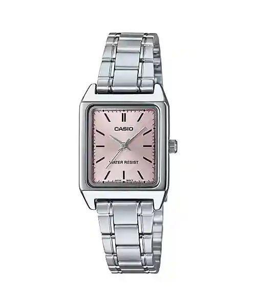 LTP-V007D-4E Casio LTP-V007D-4E price in Pakistan – silver rectangular ladies watch with pink dial