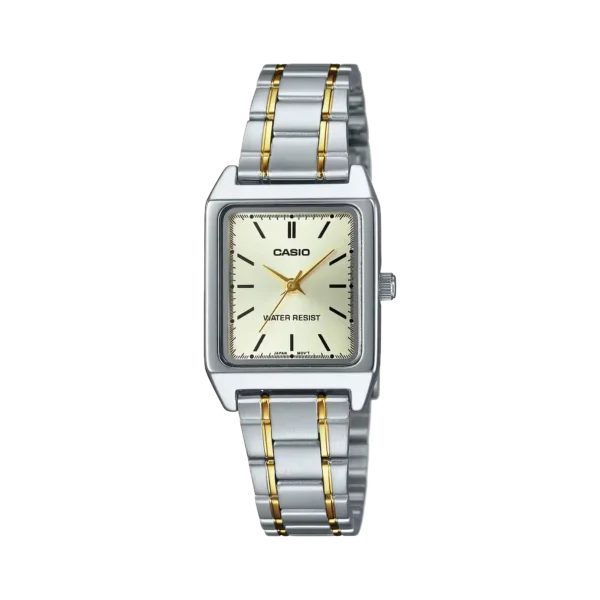 Casio LTP-V007SG-9E price in Pakistan – two-tone rectangular ladies watch with champagne dial