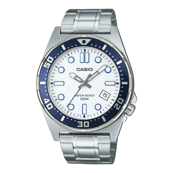 Casio MTD-135D-7AV price in Pakistan men's white dial blue bezel stainless steel diver style watch
