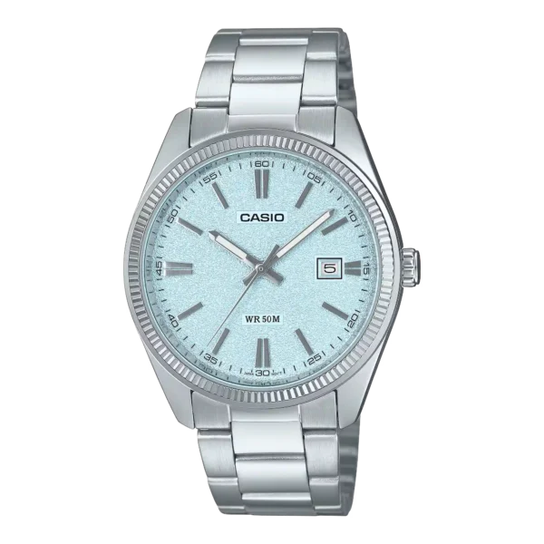 Casio MTP-1302DA-2A2V price in Pakistan light blue textured dial stainless steel watch