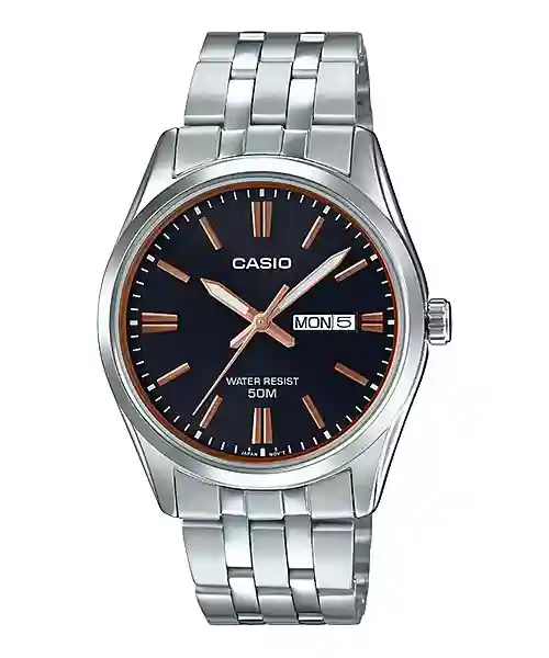 MTP-1335D-1A2V Casio MTP-1335D-1A2V price in Pakistan men's black dial stainless steel analog watch with day and date