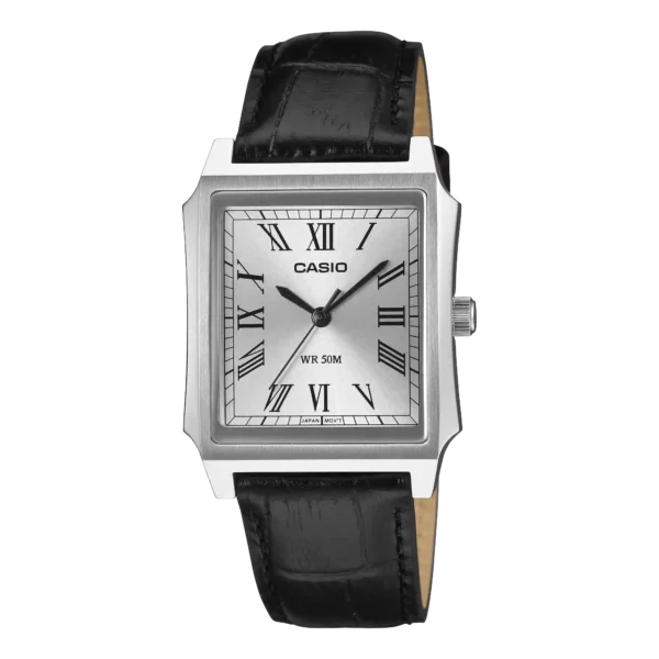 Casio MTP-B190L-7BV price in Pakistan – men's silver rectangular watch with leather strap