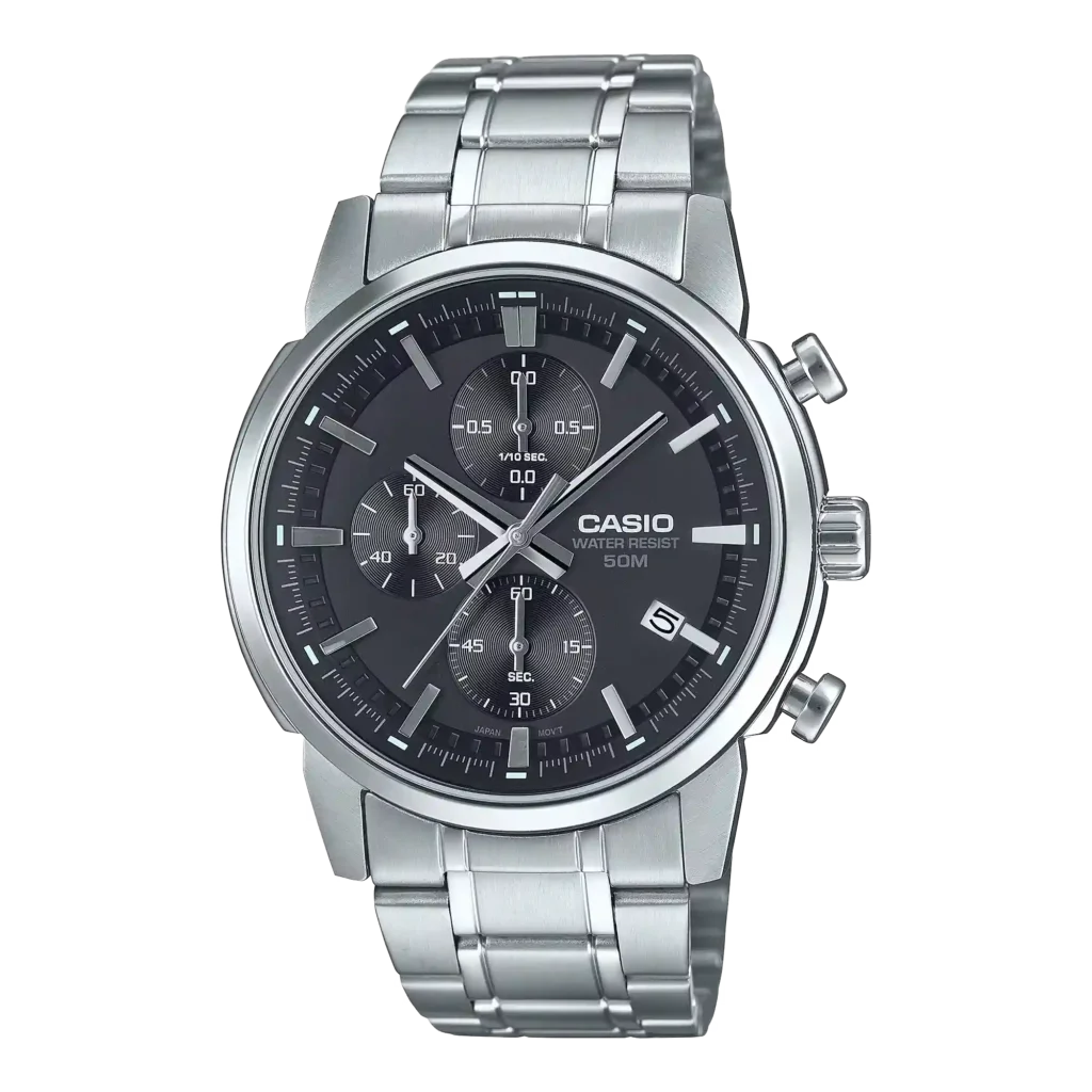 Casio MTP-E510D-1A1V price in Pakistan black dial men's chronograph watch with stainless steel band