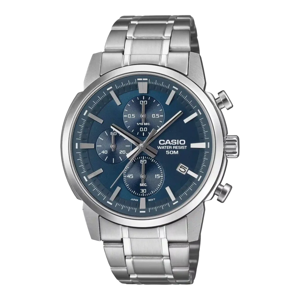 Casio MTP-E510D-2A2V price in Pakistan blue dial men's chronograph watch with stainless steel band
