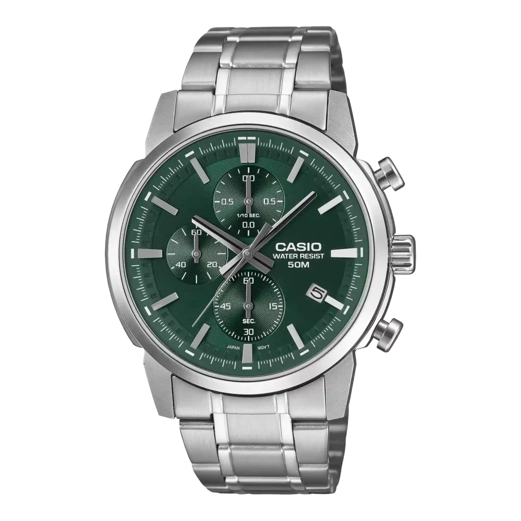 Casio MTP-E510D-3AV price in Pakistan green dial men's chronograph watch with stainless steel band