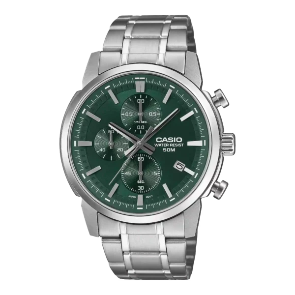 Casio MTP-E510D-3AV price in Pakistan green dial men's chronograph watch with stainless steel band
