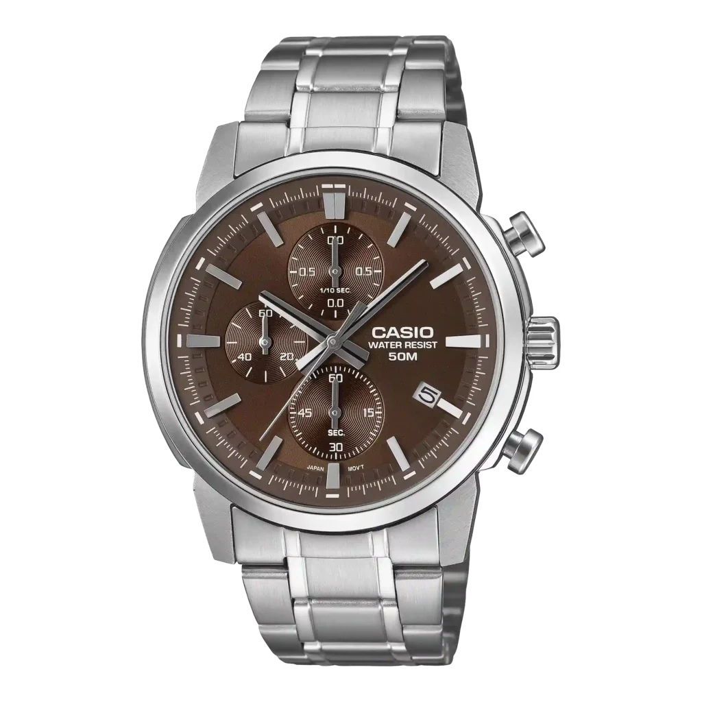 Casio MTP-E510D-5AV price in Pakistan brown dial men's chronograph watch with stainless steel band