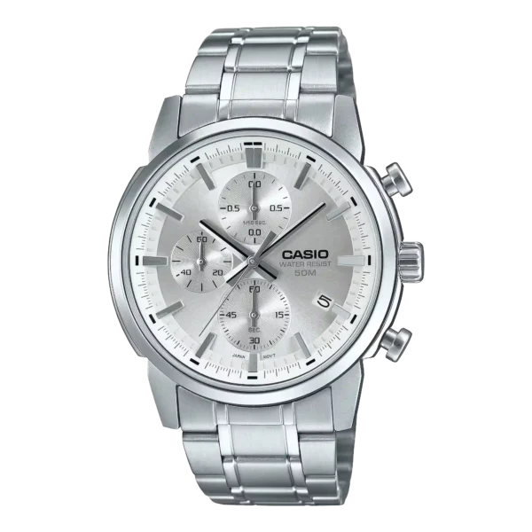 Casio MTP-E510D-7AV price in Pakistan silver dial men's chronograph watch with stainless steel band