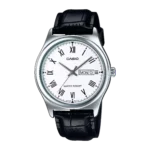 Casio MTP-V006L-7B price in Pakistan men's white Roman dial analog watch with black leather strap