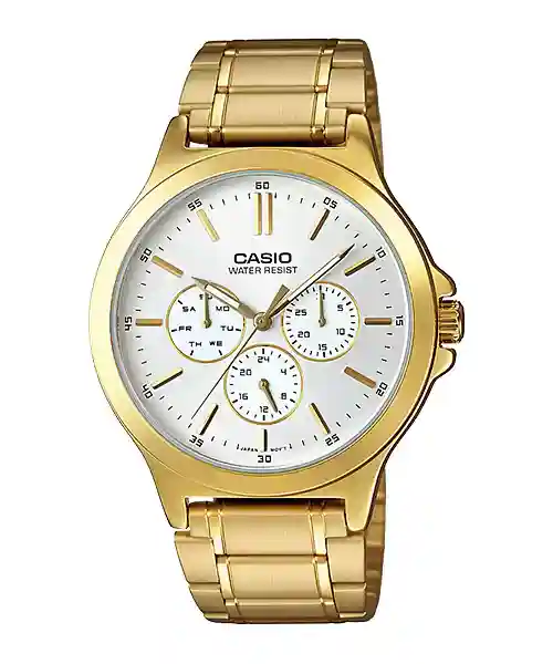 MTP-V300G-7A-PRICE-IN-PAKISTAN Casio MTP-V300G-7A price in Pakistan silver dial men's gold tone analog watch with gold steel band