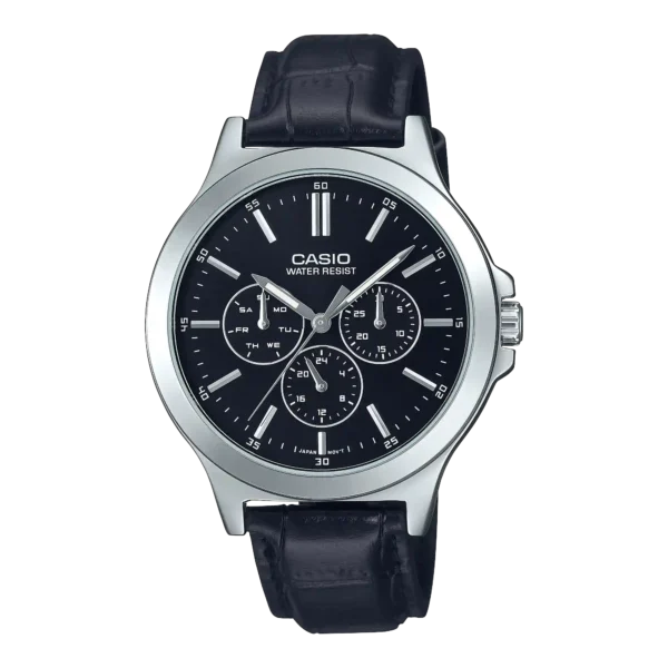 Casio MTP-V300L-1A price in Pakistan - men's analog watch with black dial and black leather strap