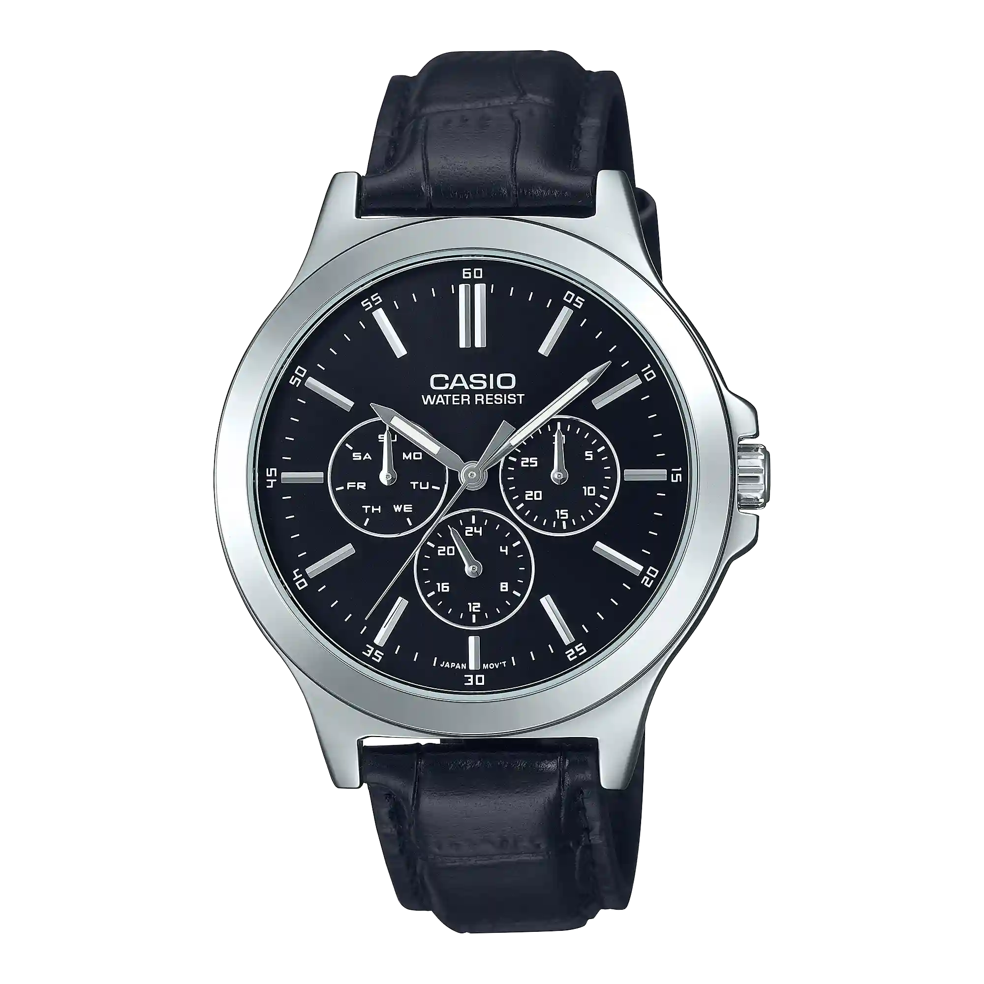 MTP-V300L-1A Casio MTP-V300L-1A price in Pakistan - men's analog watch with black dial and black leather strap