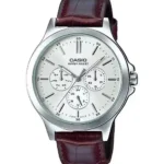 Casio MTP-V300L-7A price in Pakistan - men's analog watch with white dial and brown leather strap