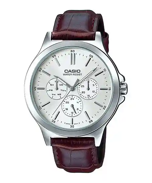 Casio MTP-V300L-7A price in Pakistan - men's analog watch with white dial and brown leather strap