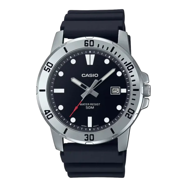 Casio MTP-VD01-1EV price in Pakistan sporty black dial analog watch with black resin strap