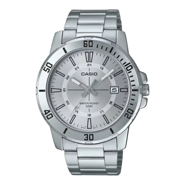 Casio MTP-VD01D-7CV price in Pakistan - men's stainless steel watch with silver dial and date display
