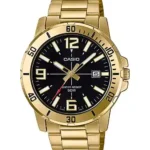 Casio MTP-VD01G-1BV price in Pakistan - men's gold tone watch with black dial and red second hand