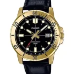 Casio MTP-VD01GL-1EV price in Pakistan - men's gold tone watch with black dial and black leather strap