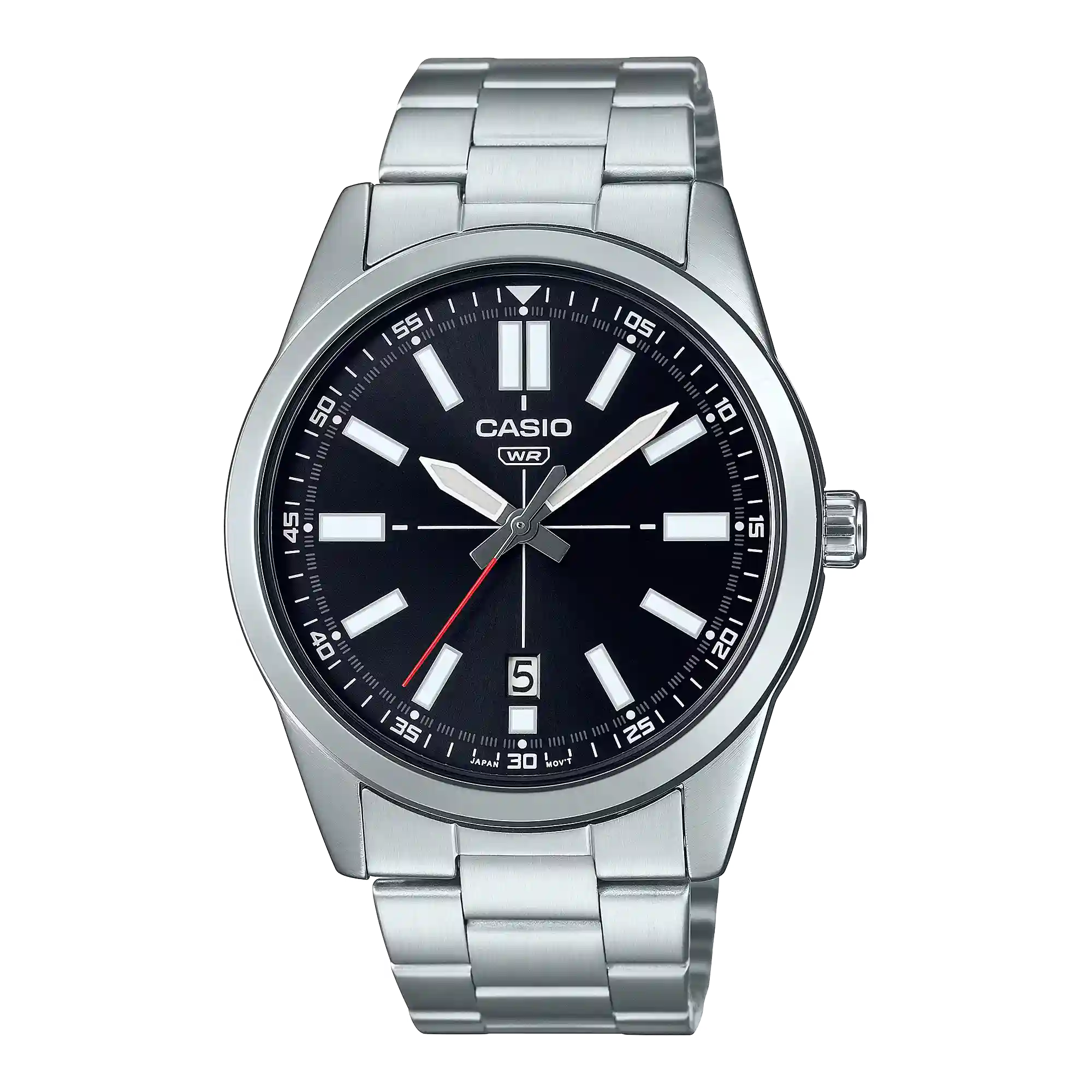 MTP-VD02D-1E Casio MTP-VD02D-1E price in Pakistan - men's stainless steel watch with black dial and red second hand