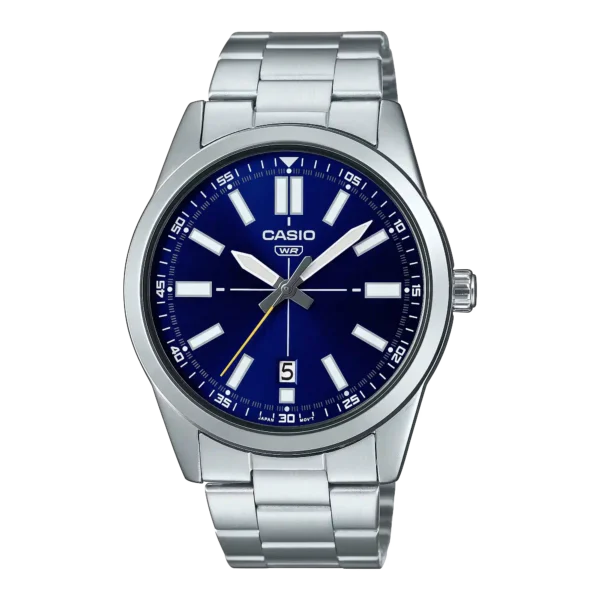 Casio MTP-VD02D-2E price in Pakistan - men's stainless steel watch with blue dial and date display
