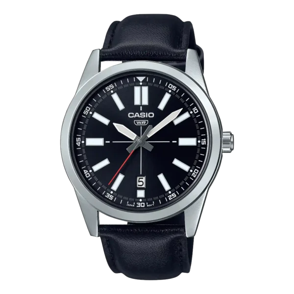 Casio MTP-VD02L-1E price in Pakistan - men's watch with black dial and black leather strap