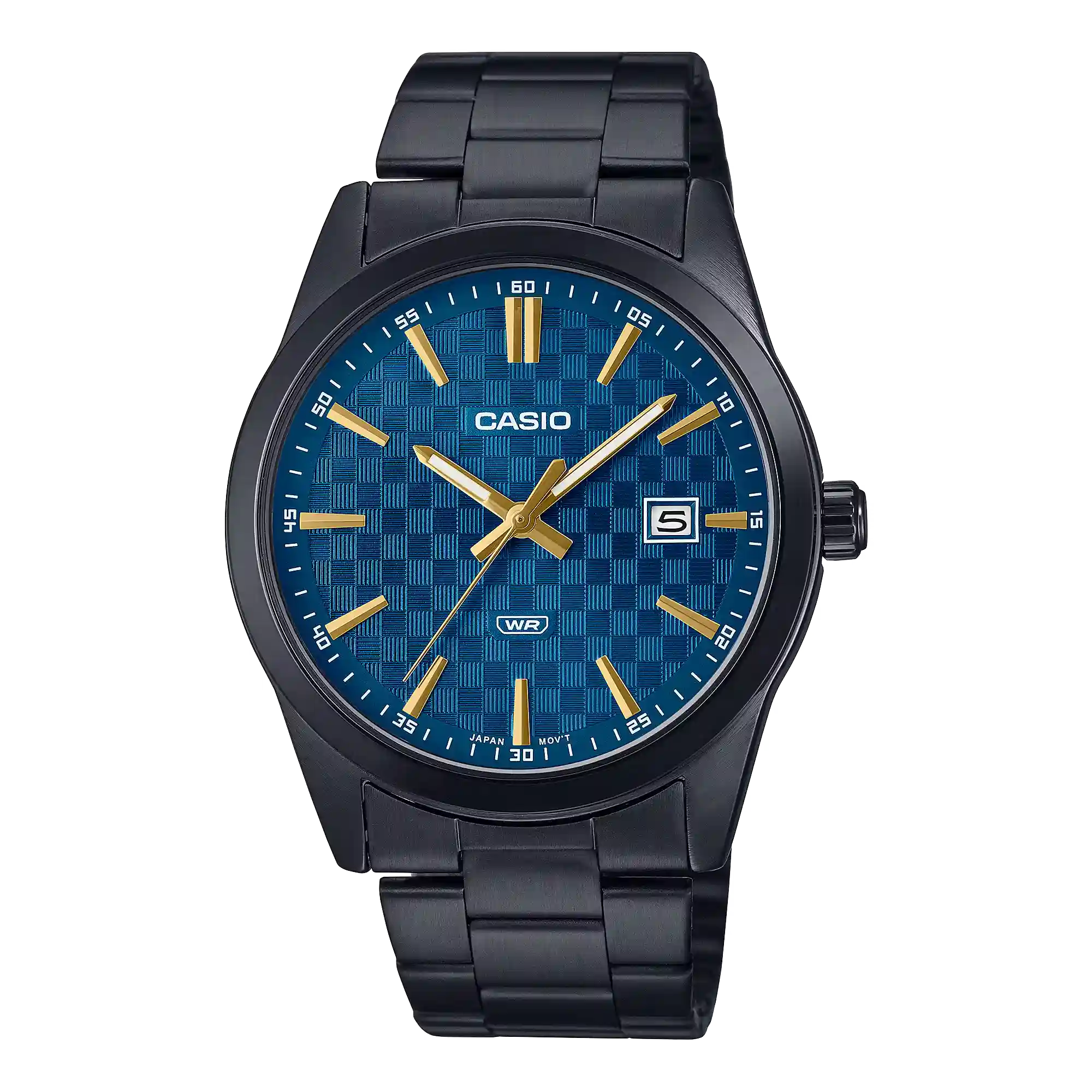 MTP-VD03B-2A Casio MTP-VD03B-2A price in Pakistan - men's black steel watch with textured blue dial and date display
