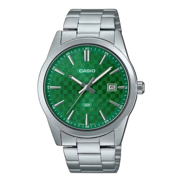 Casio MTP-VD03D-3A1 price in Pakistan men's green textured dial stainless steel analog watch with date