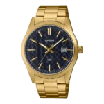 Casio MTP-VD03G-1A price in Pakistan - men's gold tone watch with textured black dial and date display
