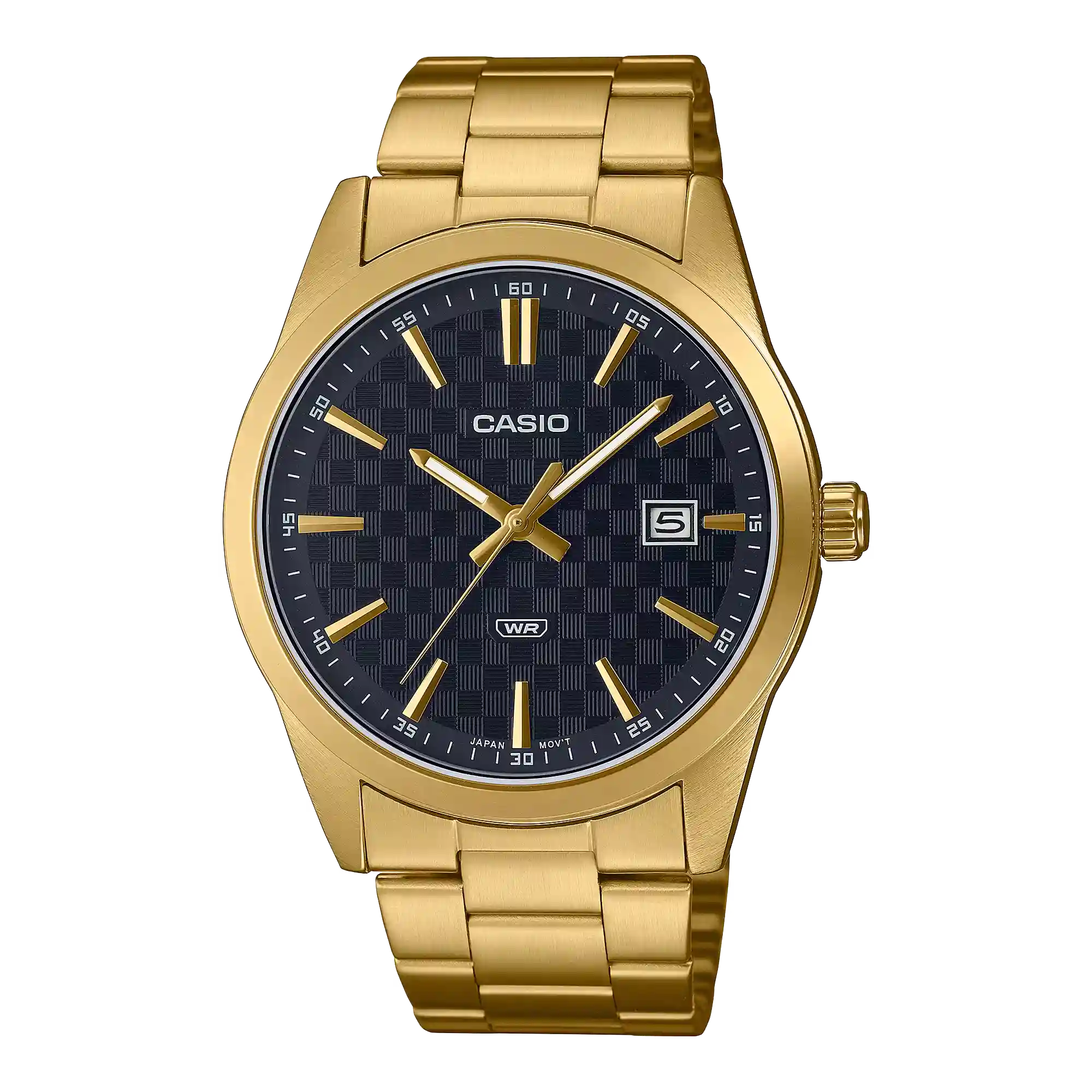 MTP-VD03G-1A Casio MTP-VD03G-1A price in Pakistan - men's gold tone watch with textured black dial and date display