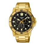 Casio MTP-VD300G-1E price in Pakistan - men's gold tone watch with black dial and three sub-dials