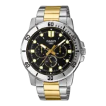 Casio MTP-VD300SG-1E price in Pakistan - men's two-tone gold steel watch with black dial and three sub-dials