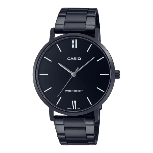 Casio MTP-VT01B-1B price in Pakistan black dial men's analog watch with black ion plated steel band
