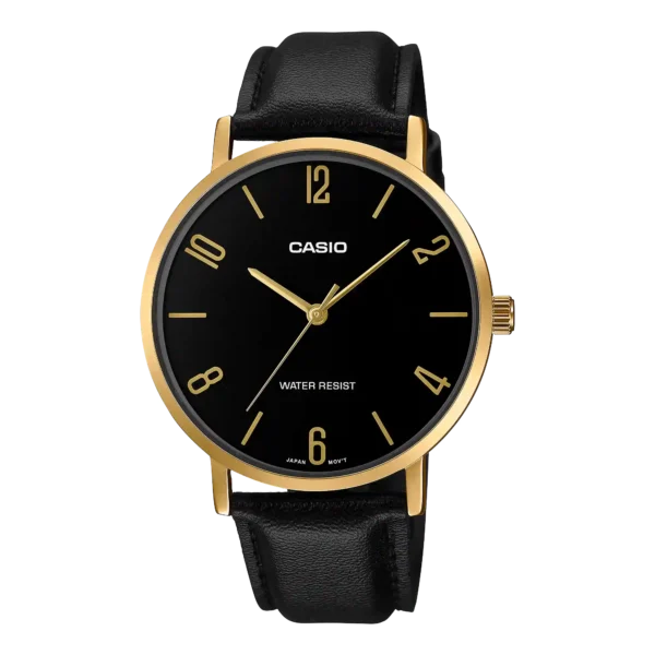 Casio MTP-VT01GL-1B2 price in Pakistan black dial gold tone men's analog watch with leather band
