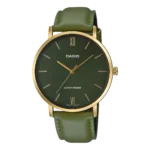 Casio MTP-VT01GL-3B price in Pakistan green dial gold tone men's analog watch with green leather band
