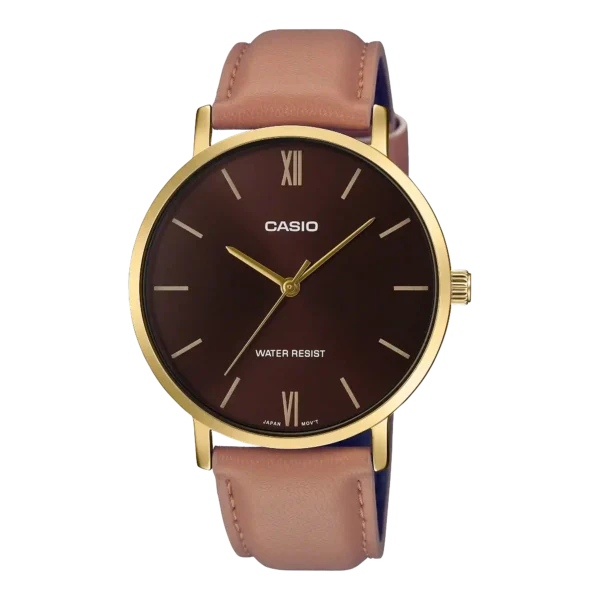 Casio MTP-VT01GL-5B price in Pakistan brown dial gold tone men's analog watch with brown leather band