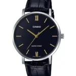 Casio MTP-VT01L-1B price in Pakistan black dial silver tone men's analog watch with black leather band