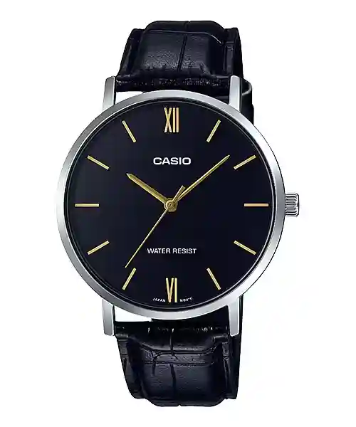 Casio MTP-VT01L-1B price in Pakistan black dial silver tone men's analog watch with black leather band