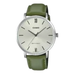 Casio MTP-VT01L-3B price in Pakistan silver dial silver tone men's analog watch with green leather band