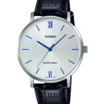Casio MTP-VT01L-7B1 price in Pakistan silver dial blue accent silver tone men's analog watch with black leather band