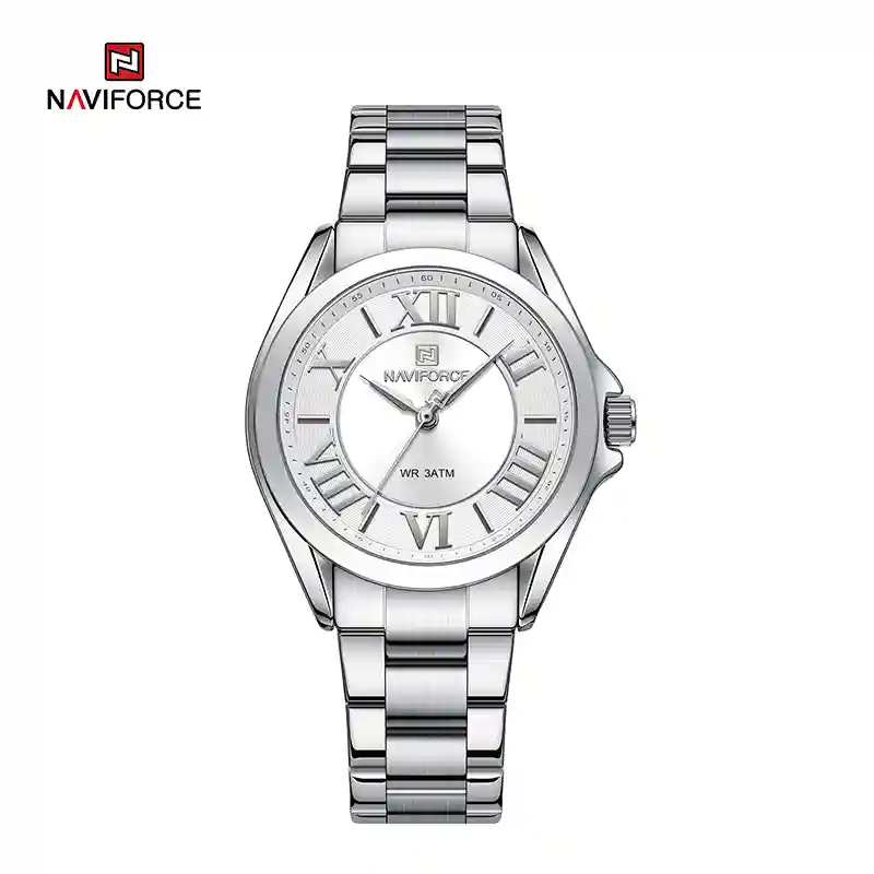 NAVIFORCE NF5037 NAVIFORCE NF5037 Silver White price in Pakistan - women's silver steel watch with white Roman numeral dial