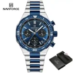 NAVIFORCE NF8049 price in Pakistan - black dial quartz chronograph men's watch with silver bracelet
