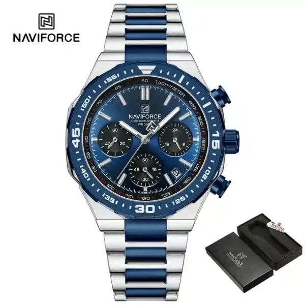 NAVIFORCE NF8049 price in Pakistan - black dial quartz chronograph men's watch with silver bracelet
