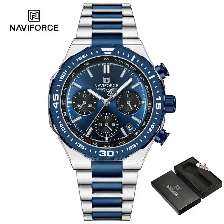 NAVIFORCE NF8049 s-be NAVIFORCE NF8049 price in Pakistan - black dial quartz chronograph men's watch with silver bracelet