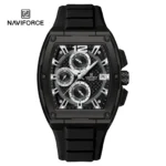 NAVIFORCE NF8050 price in Pakistan - black tonneau chronograph men's watch with silicone strap