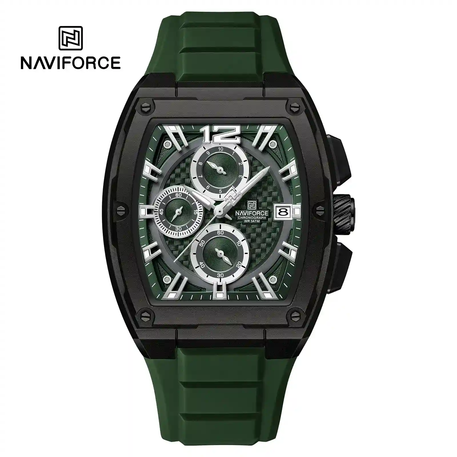 NAVIFORCE NF8050 3A NAVIFORCE NF8050 price in Pakistan - black tonneau chronograph men's watch with silicone strap