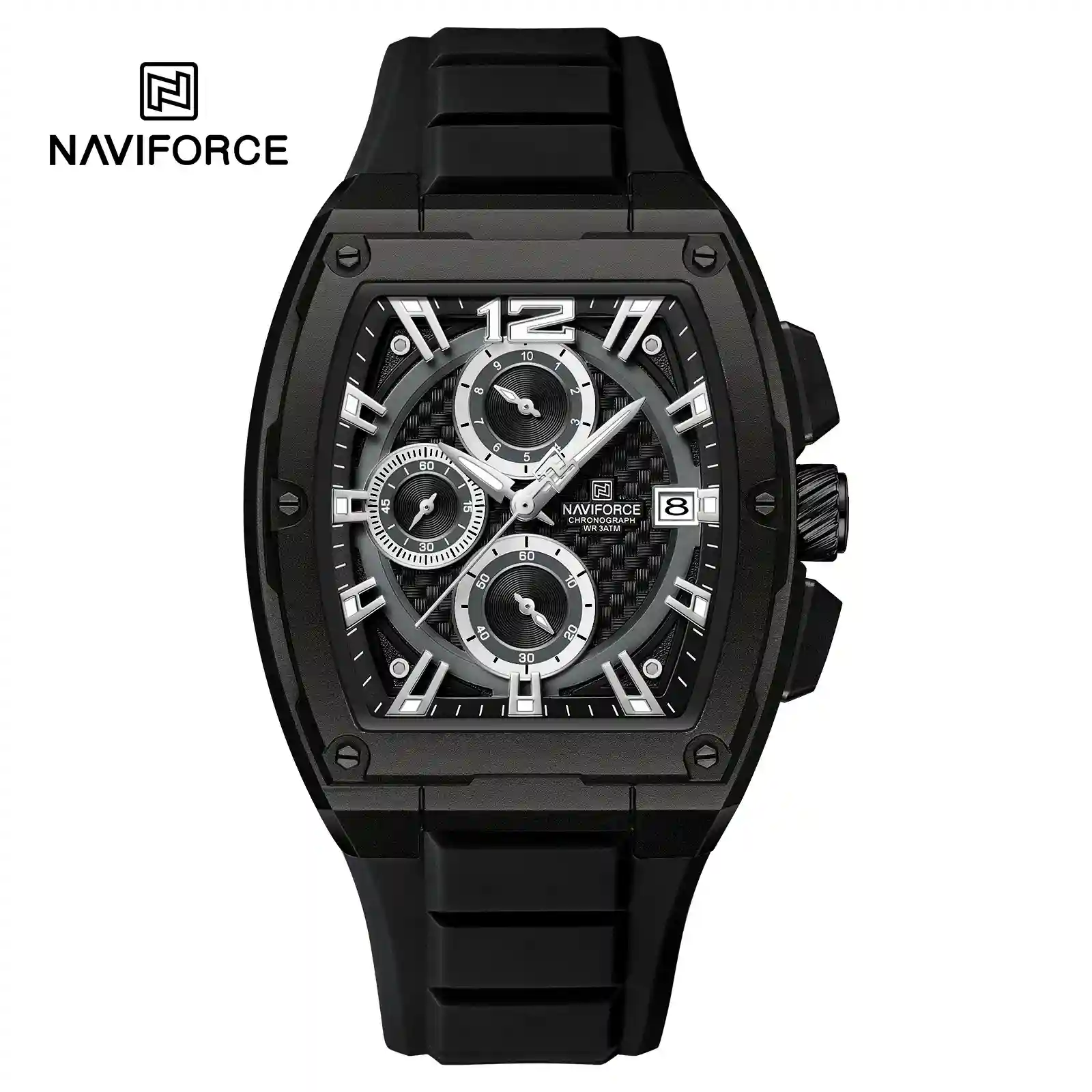 NAVIFORCE NF8050 NAVIFORCE NF8050 price in Pakistan - black tonneau chronograph men's watch with silicone strap